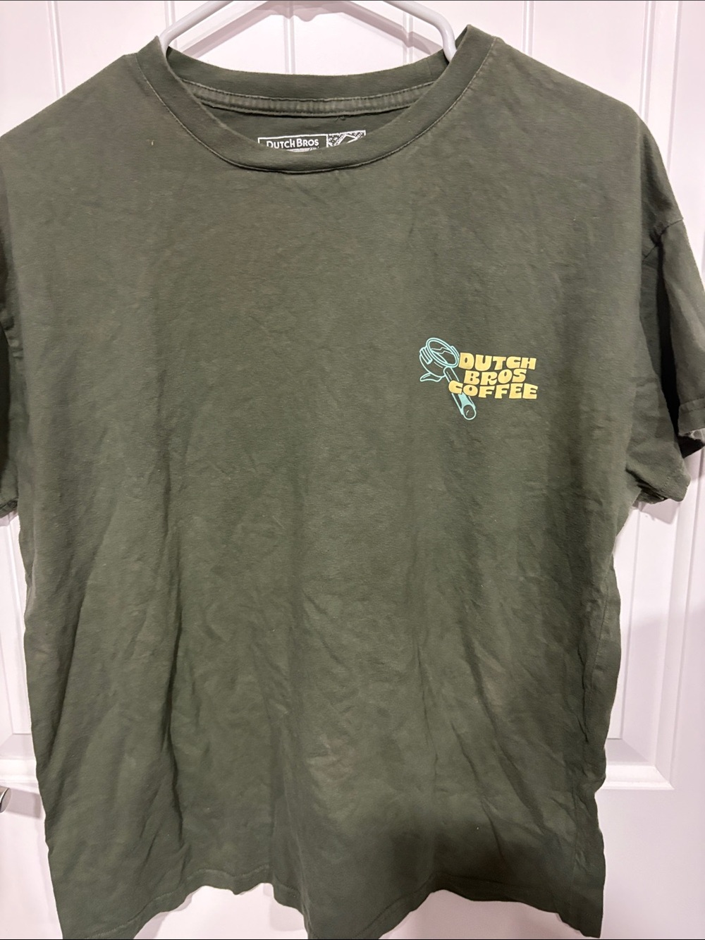 Dutch Bros Olive Green Logo Tee with Yellow Accent